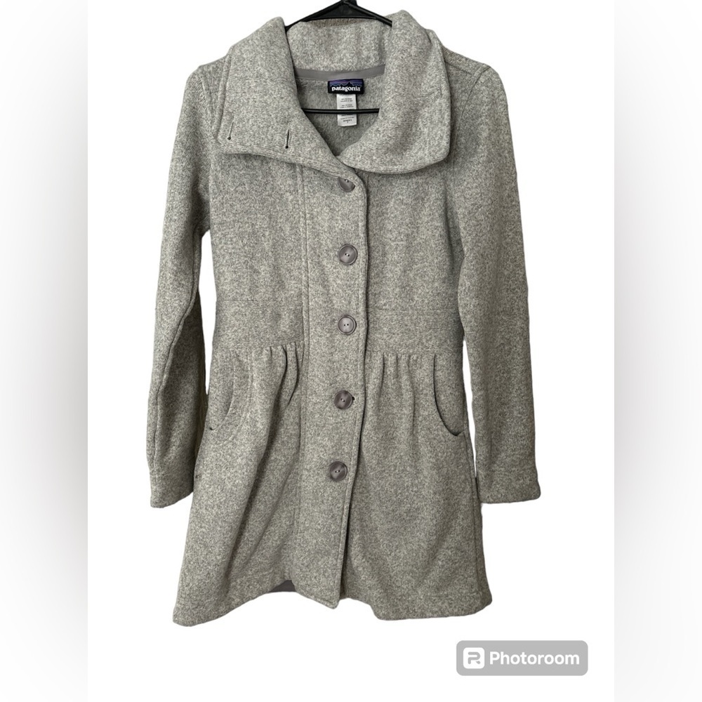 Patagonia Better Sweater Fleece Button Up Trench Coat Gray Small